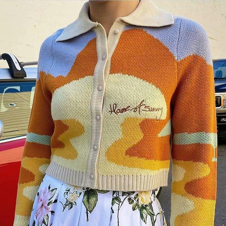 Landscape Crop Cardigan Sweater For Women - Cardigan Sweater - LeStyleParfait