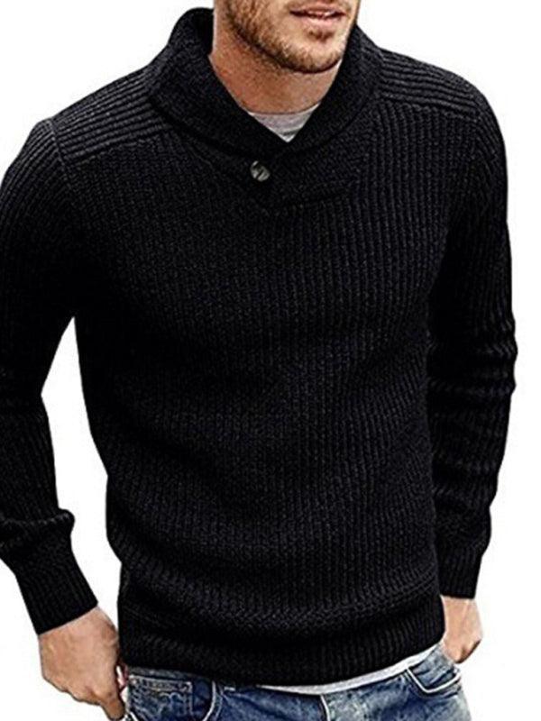 Lapel Button V-Neck Men Pullover Sweater - Pullover Sweater - LeStyleParfait