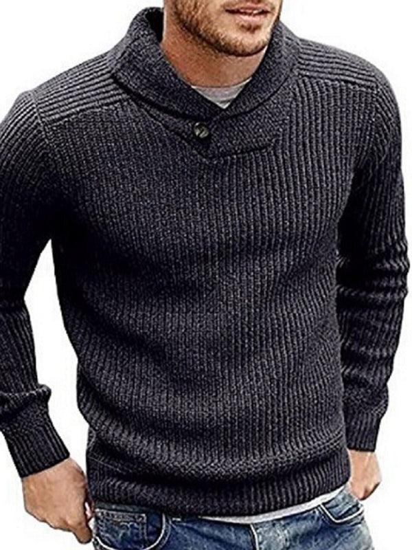 Lapel Button V-Neck Men Pullover Sweater - Pullover Sweater - LeStyleParfait
