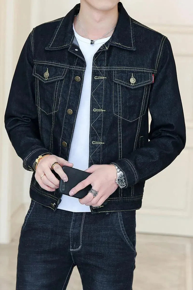 Lapel Denim Jacket Men - Casual Jacket - LeStyleParfait