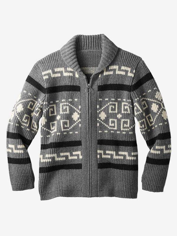 Lapel Jacquard Men Cardigan Sweater - Cardigan Sweater - LeStyleParfait