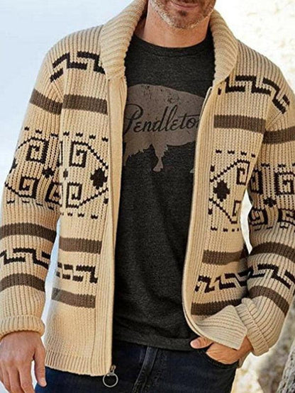 Lapel Jacquard Men Cardigan Sweater - Cardigan Sweater - LeStyleParfait