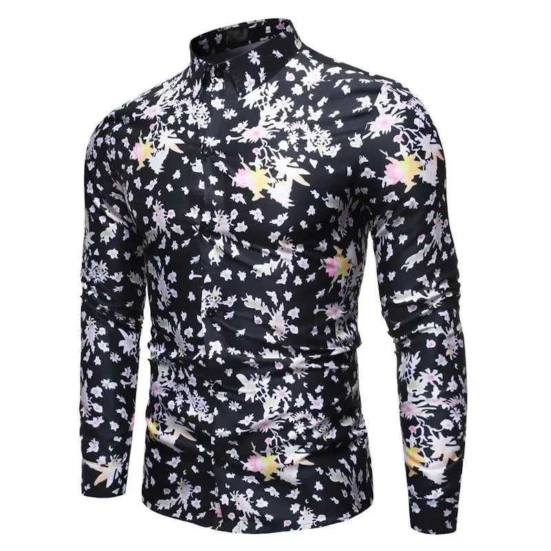Leaf Print Slim Fit Casual Shirt For Men - Long Sleeve Shirt - LeStyleParfait