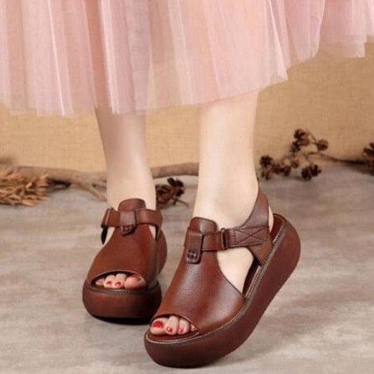Leather Open-Toe Wedge Sandals - Wedge Shoes - LeStyleParfait