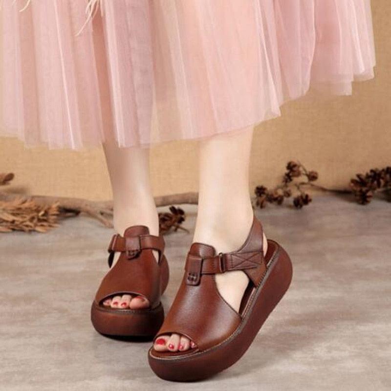 Leather Open-Toe Wedge Sandals - Wedge Shoes - LeStyleParfait