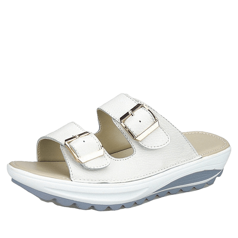 Leather Slip On Wedge Sandals - Sandals - LeStyleParfait