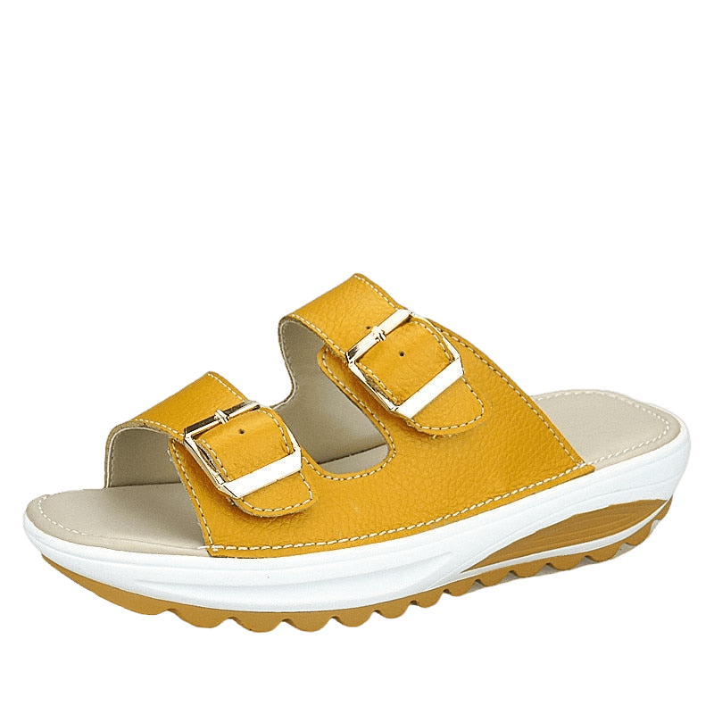 Leather Slip On Wedge Sandals - Sandals - LeStyleParfait