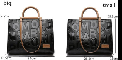 Letter-Embossed Leather Handbag - Bag - LeStyleParfait
