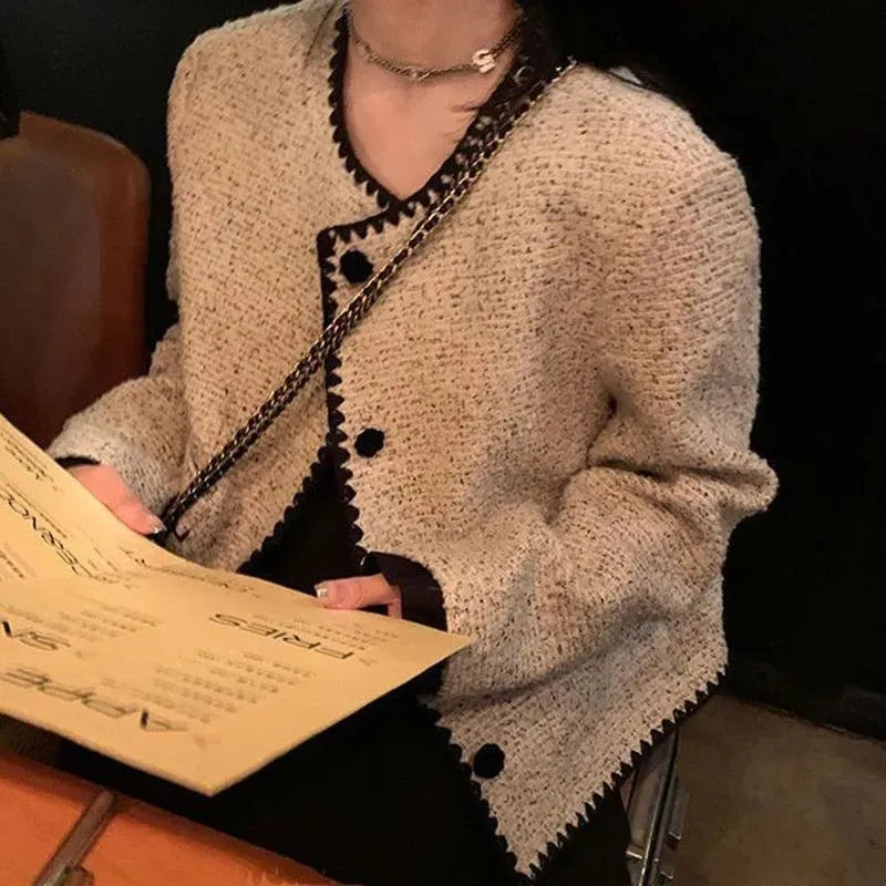 Light Grey Cropped Tweed Jackets Women - Tweed Blazer - LeStyleParfait