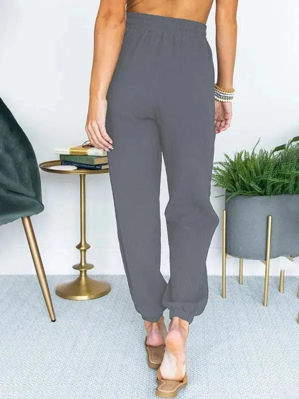 LeStyleParfait Women Pants Plain-Solid Women's Drawstring Linen-Women Pants