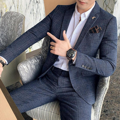 Lino Two Piece Formal Business Suit - Plaid Suit - LeStyleParfait