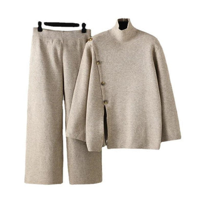 Loose Turtleneck Wide Leg Pants Women Sweater Sets - Clothing Set - LeStyleParfait