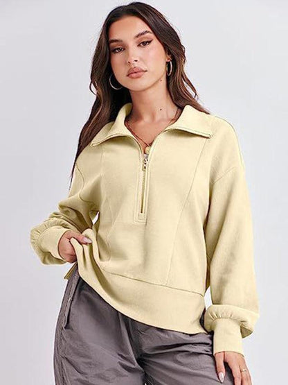 Loose Zipper Neck Women Sweatshirt - Women Sweatshirt - LeStyleParfait