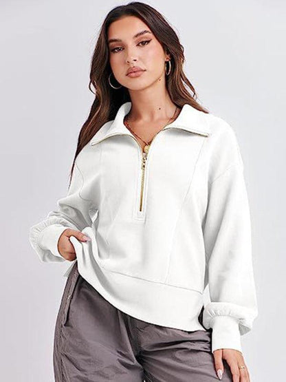 Loose Zipper Neck Women Sweatshirt - Women Sweatshirt - LeStyleParfait