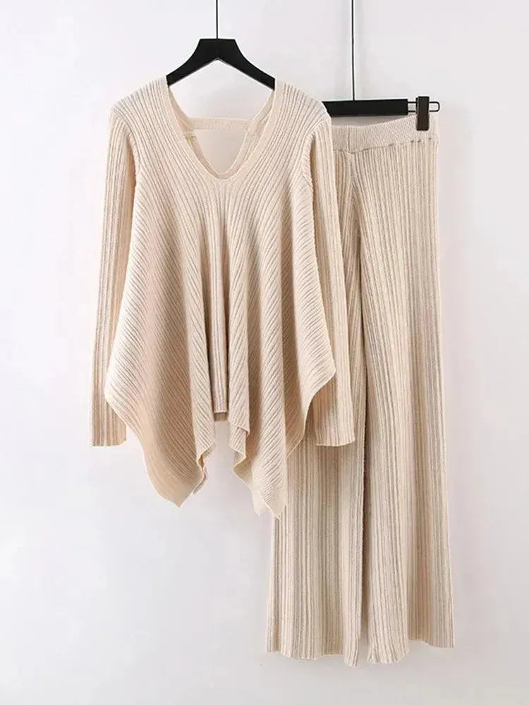 LSP SWEATER Chic Women Casual Mustard Two-Piece Sweater Set