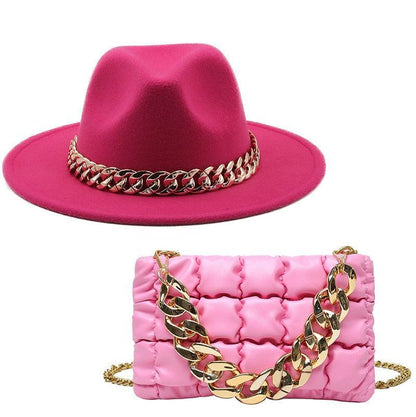 Luxury Fedora Hat And Oversized Chain Handbag - Fedora Hat - LeStyleParfait