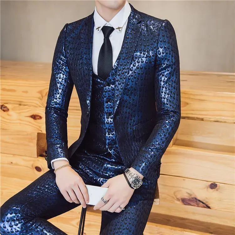 M. Jagger Jacquard Three Piece Suit - Three Piece Suit - LeStyleParfait