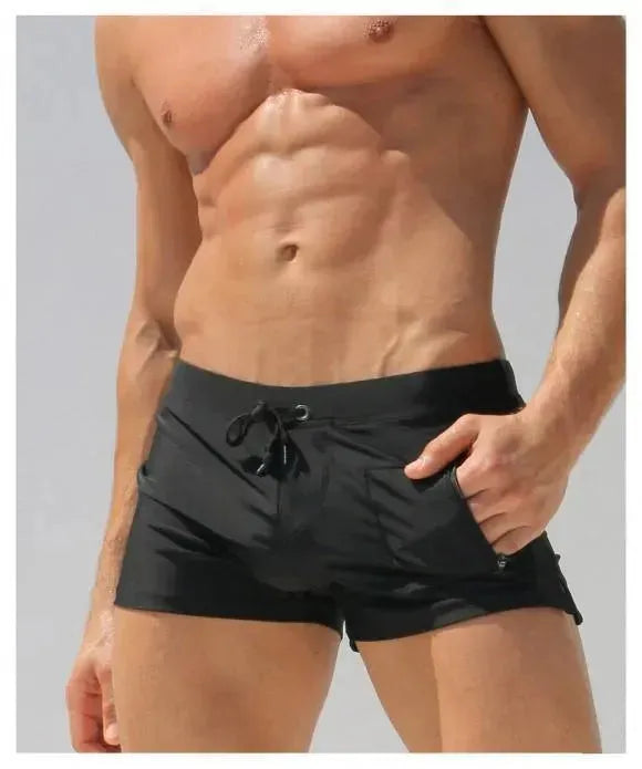 Men Black Minimalist Sporty Swim Shorts fashion image