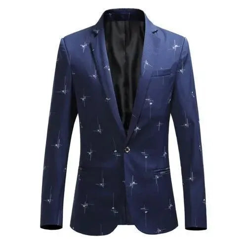 Men Blazer - Blazer With White Prints - Men's Blazer - LeStyleParfait