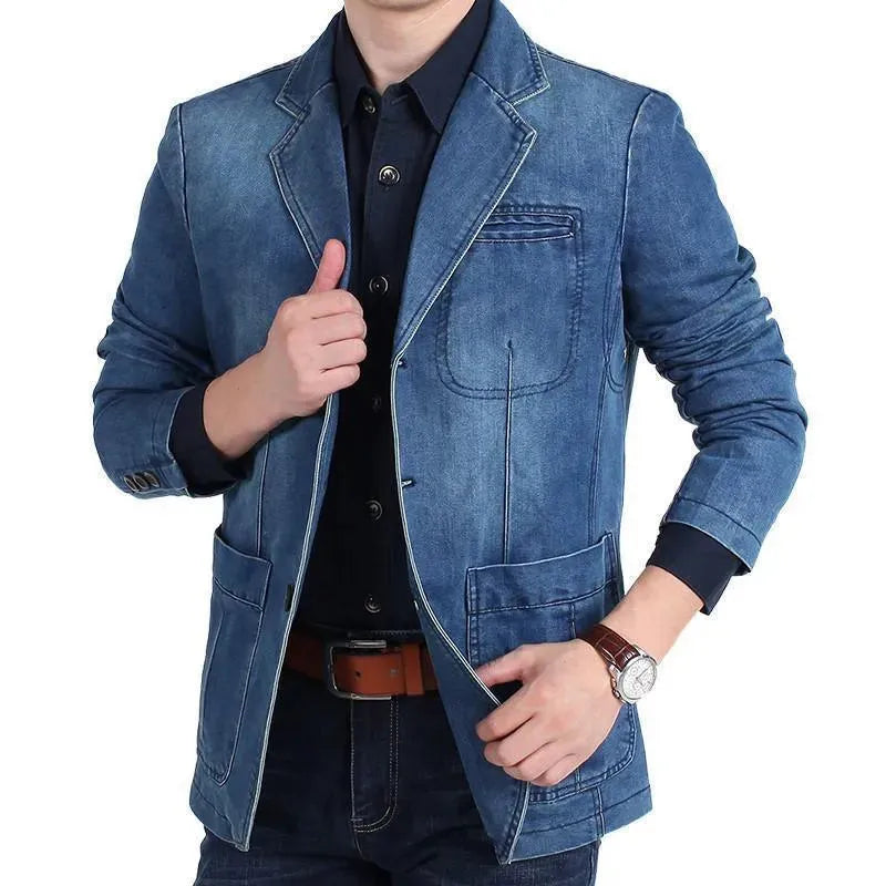 Men Blazer - Cowboy Denim Jeans Blazer - Denim Blazer - LeStyleParfait fashion image