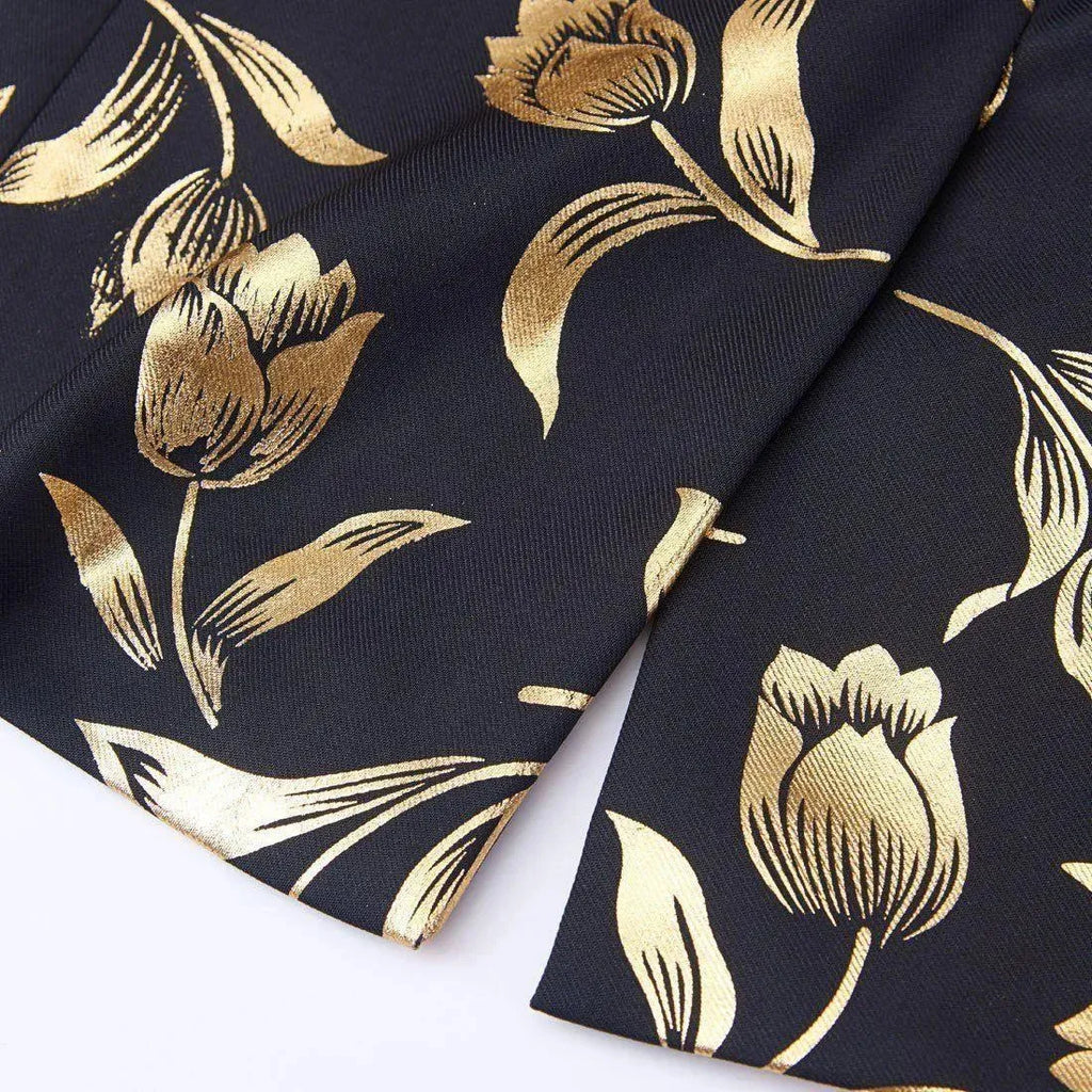 Men Blazer - Gold Print Party Blazer - Tuxedo Blazer - LeStyleParfait
