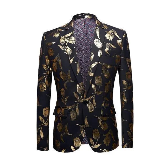 Men Blazer - Gold Print Party Blazer - Tuxedo Blazer - LeStyleParfait