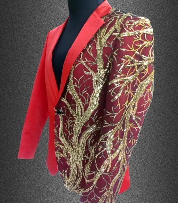 Men Blazer - Gold Sequin Blazer - Sequin Blazer - LeStyleParfait