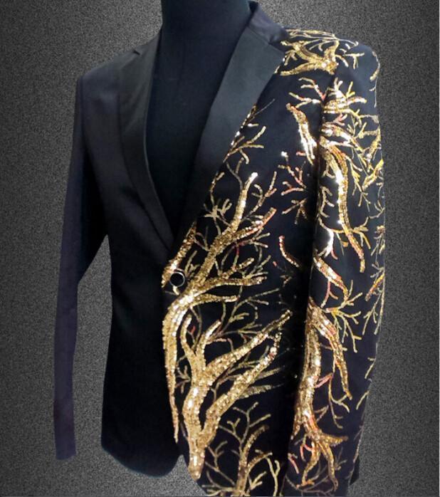Men Blazer - Gold Sequin Blazer - Sequin Blazer - LeStyleParfait