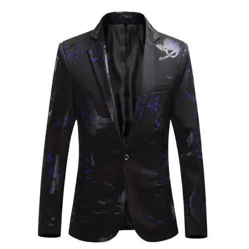 Men Blazer - Party Blazer With Blue Prints - Men's Blazer - LeStyleParfait