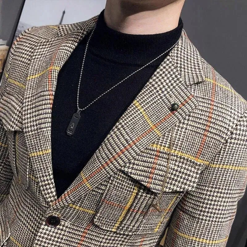 Men Blazer - Plaid Houndstooth Blazer - Plaid Blazer - LeStyleParfait