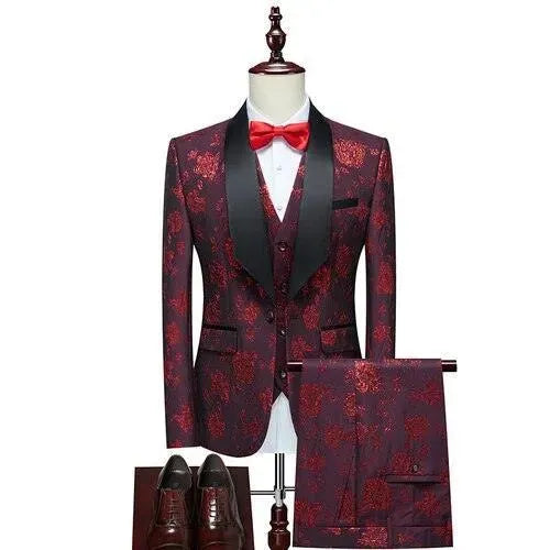 Three Piece Floral Tuxedo Suit - Tuxedo Suit - LeStyleParfait