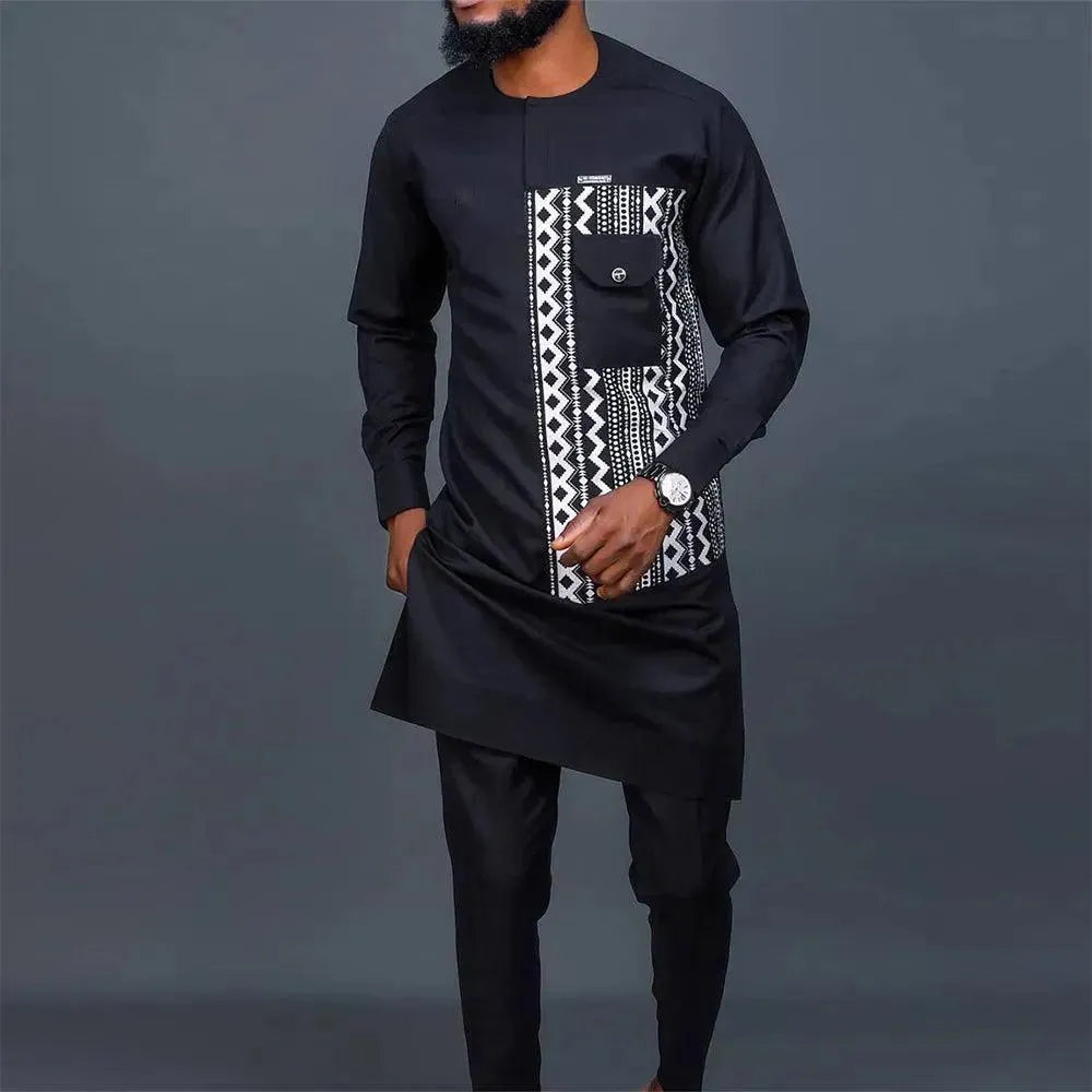 Men Bold Ethnic Casual Cotton Outfit Set - Ethnic Pants Two-Piece Set - LeStyleParfait