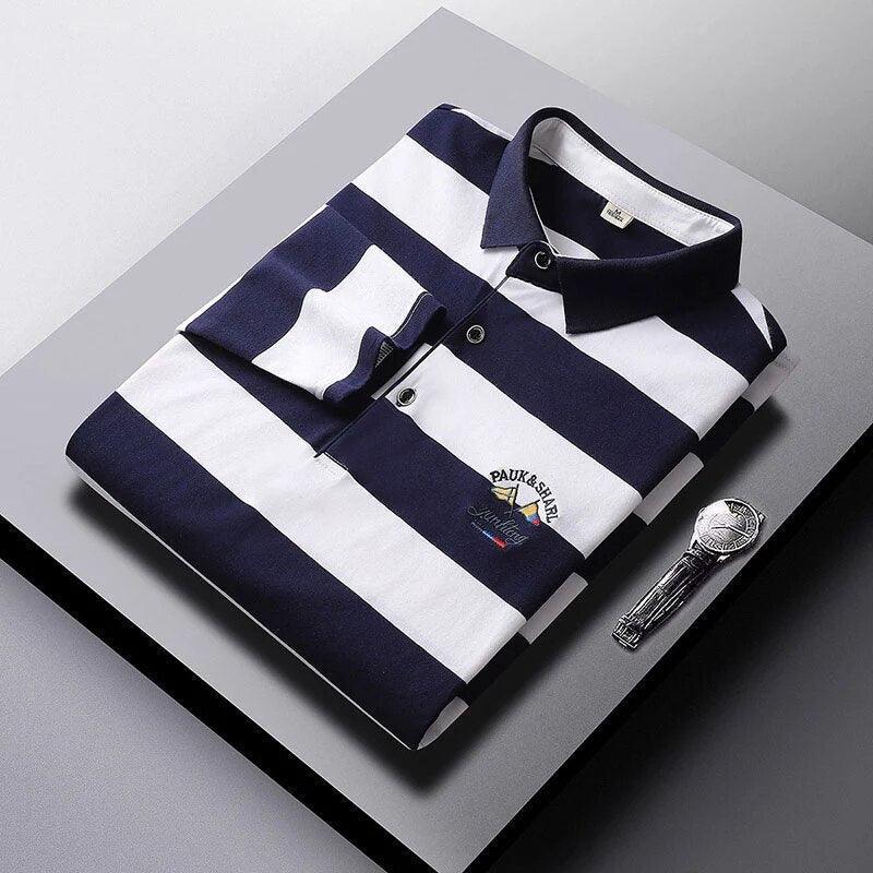 Men Cotton Embroidered Striped Polo - Polo Shirt - LeStyleParfait