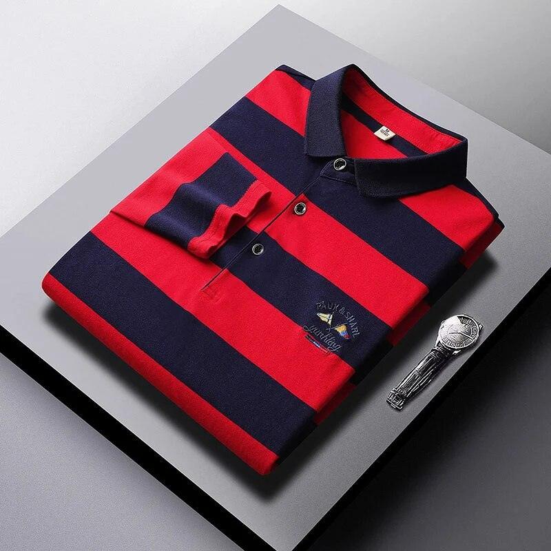 Men Cotton Embroidered Striped Polo - Polo Shirt - LeStyleParfait