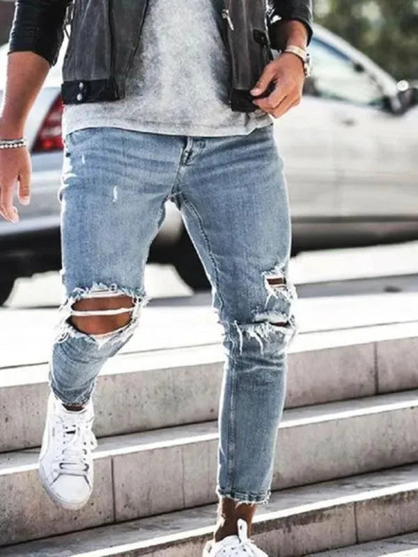 Men Destroyed Pencil Jeans - Men's Jeans - LeStyleParfait
