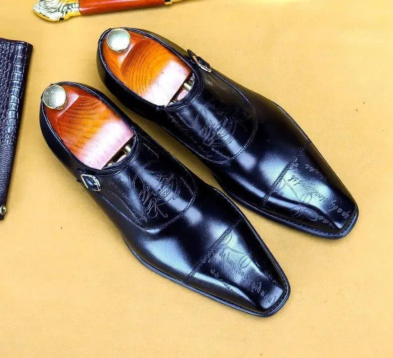 Men Dress Shoes - Cencio Monk Strap Oxford Shoes - Dress Shoes - LeStyleParfait
