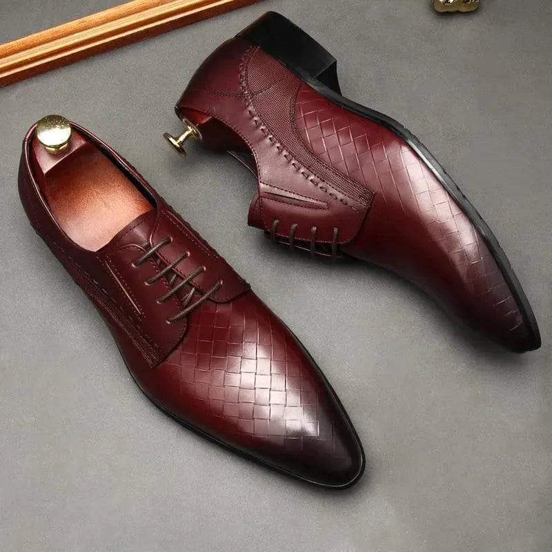 Men Dress Shoes - Weaved Style Oxford Leather Shoes - Dress Shoes - LeStyleParfait