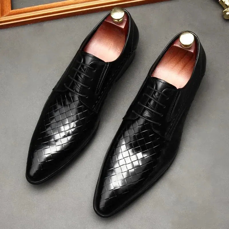 Men Dress Shoes - Weaved Style Oxford Leather Shoes - Dress Shoes - LeStyleParfait