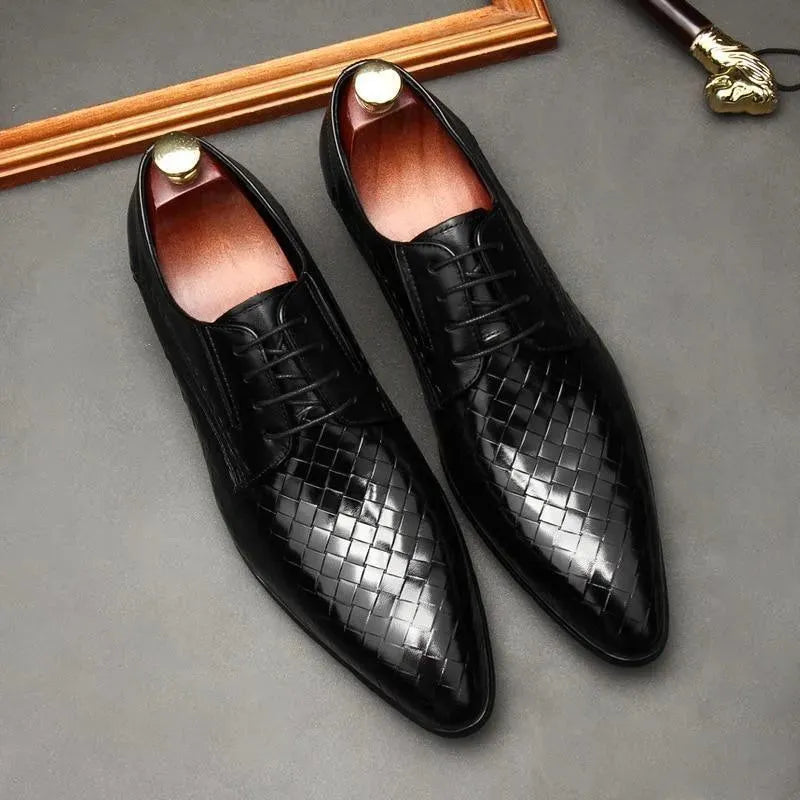 Men Dress Shoes - Weaved Style Oxford Leather Shoes - Dress Shoes - LeStyleParfait