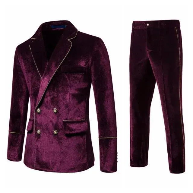 Luxury Gold Stripes Velvet Suit - Velvet Suit - LeStyleParfait