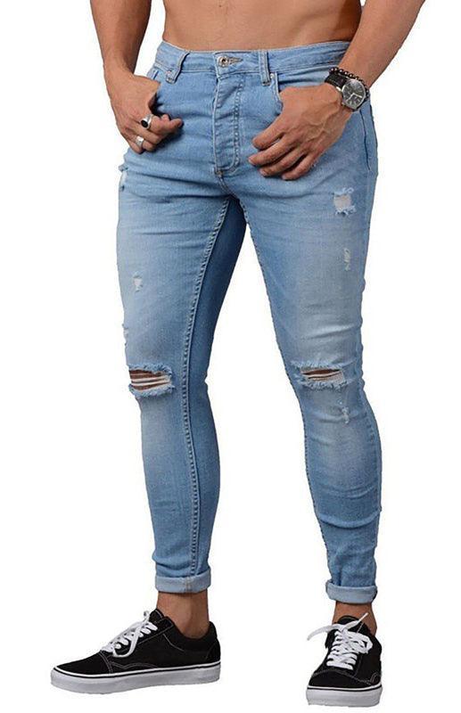 Men Frayed Slim Fit Jeans - Men's Jeans - LeStyleParfait