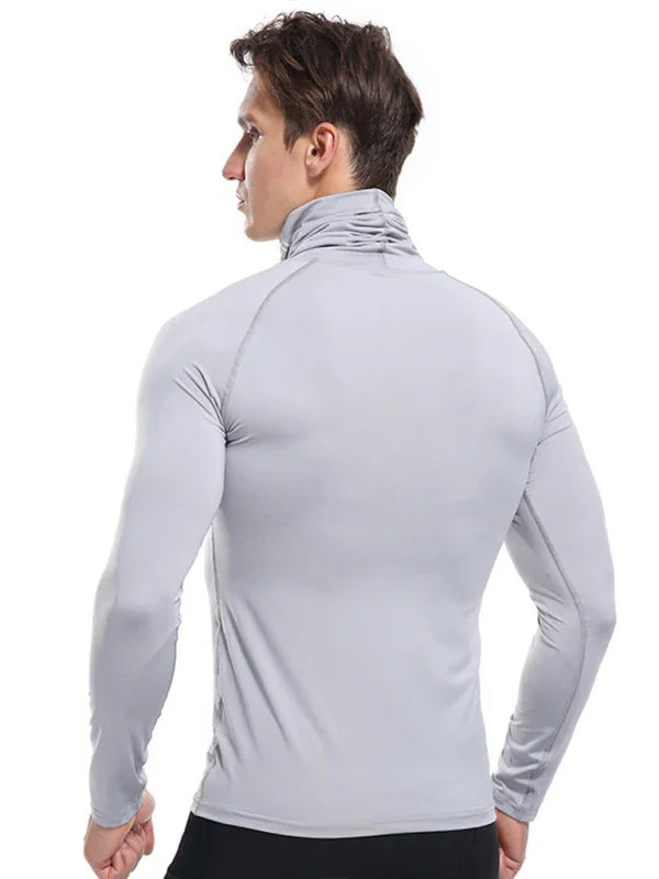 Men High Neck Long Sleeve Sports Tshirt-Men T-Shirt-LeStyleParfait