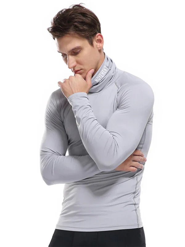 Men High Neck Long Sleeve Sports Tshirt-Men T-Shirt-LeStyleParfait