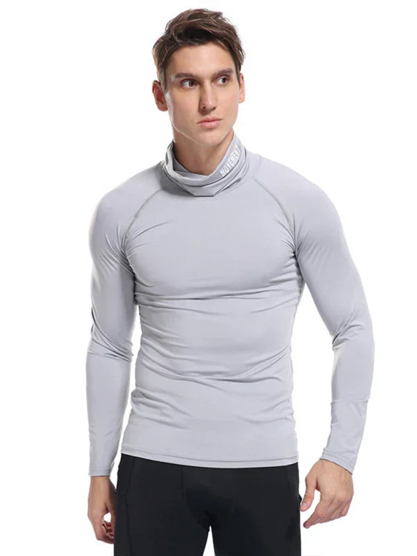 Men High Neck Long Sleeve Sports Tshirt-Men T-Shirt-LeStyleParfait