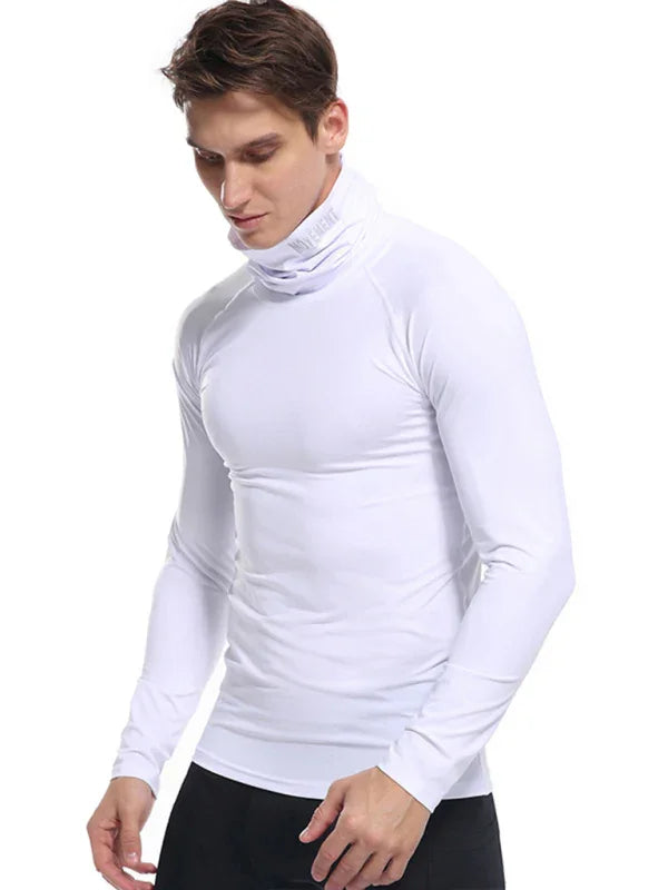 Men High Neck Long Sleeve Sports Tshirt-Men T-Shirt-LeStyleParfait