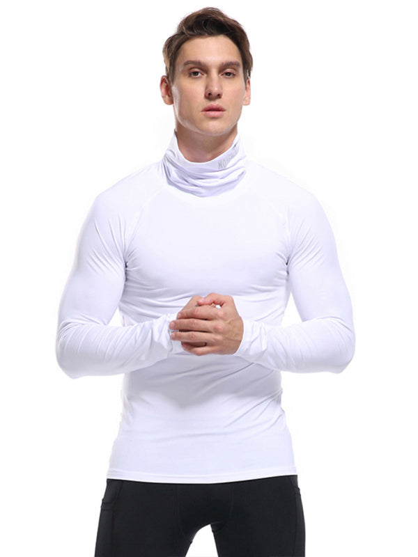 Men High Neck Long Sleeve Sports Tshirt-Men T-Shirt-LeStyleParfait