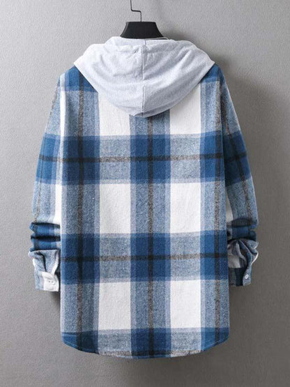 Men Hooded Winter Plaid Flannel Shirt - Flannel Shirt - LeStyleParfait