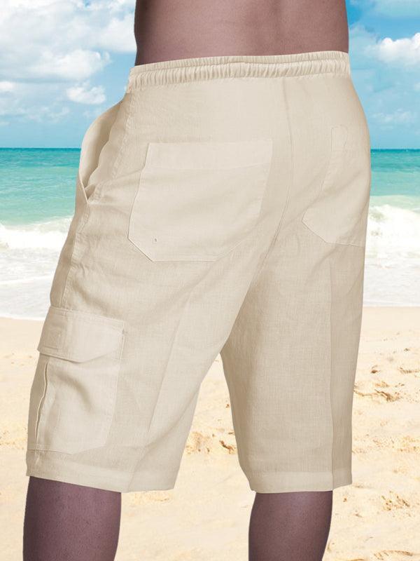 Men Linen Cargo Shorts Sunny Face - Shorts - LeStyleParfait
