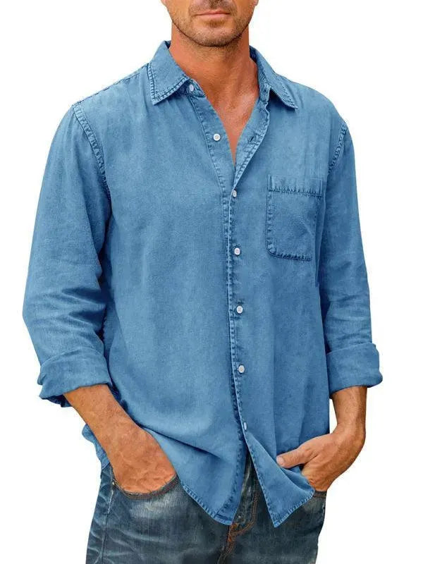LeStyleParfait Men Shirts Classy Plain-Solid Cotton-Denim Shirt