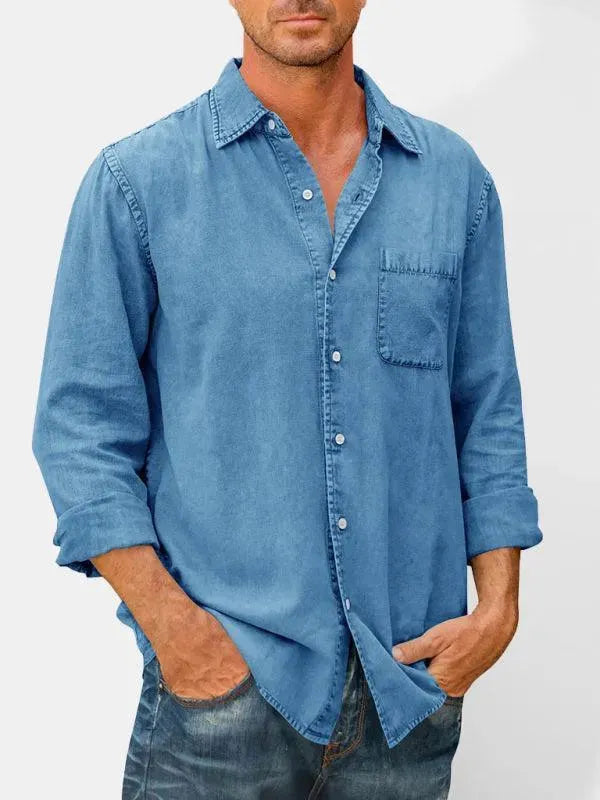 LeStyleParfait Men Shirts Classy Plain-Solid Cotton-Denim Shirt